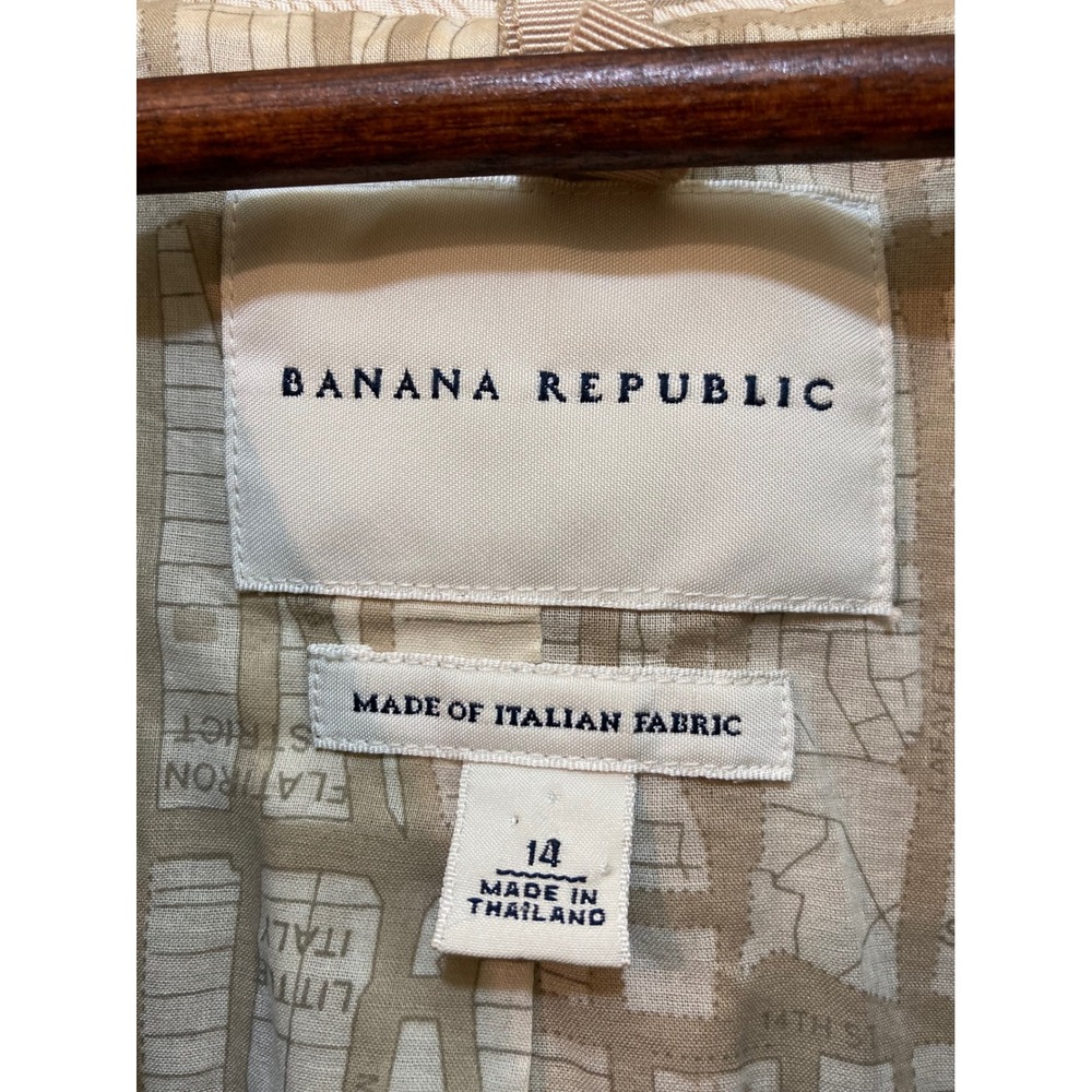 Banana Republic Blazer Women 14 Tan Italian Fabric Map Print Lined Office Career - Picture 4 of 11